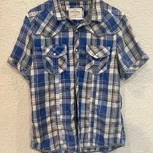 BKE Blue and Gray Checkered Button-Down Shirt